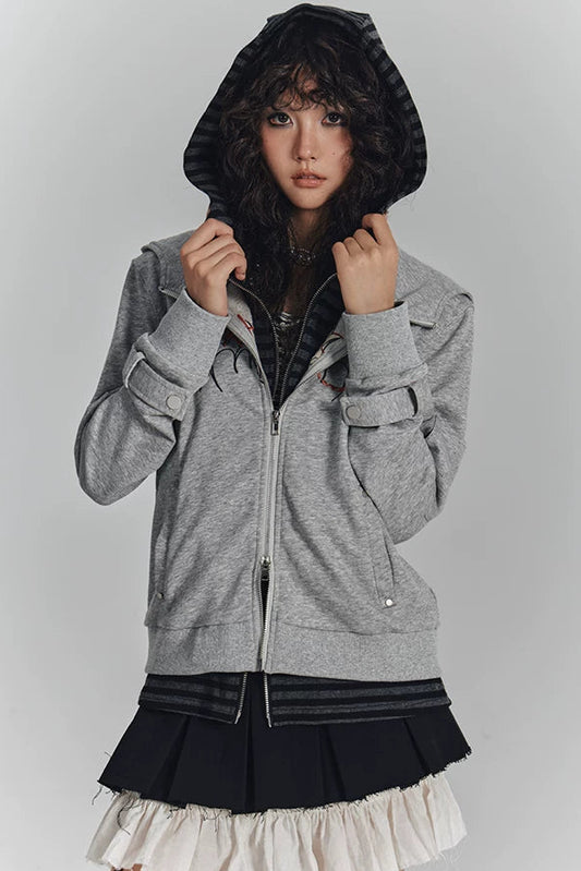 ボーダーフードタイトパーカー