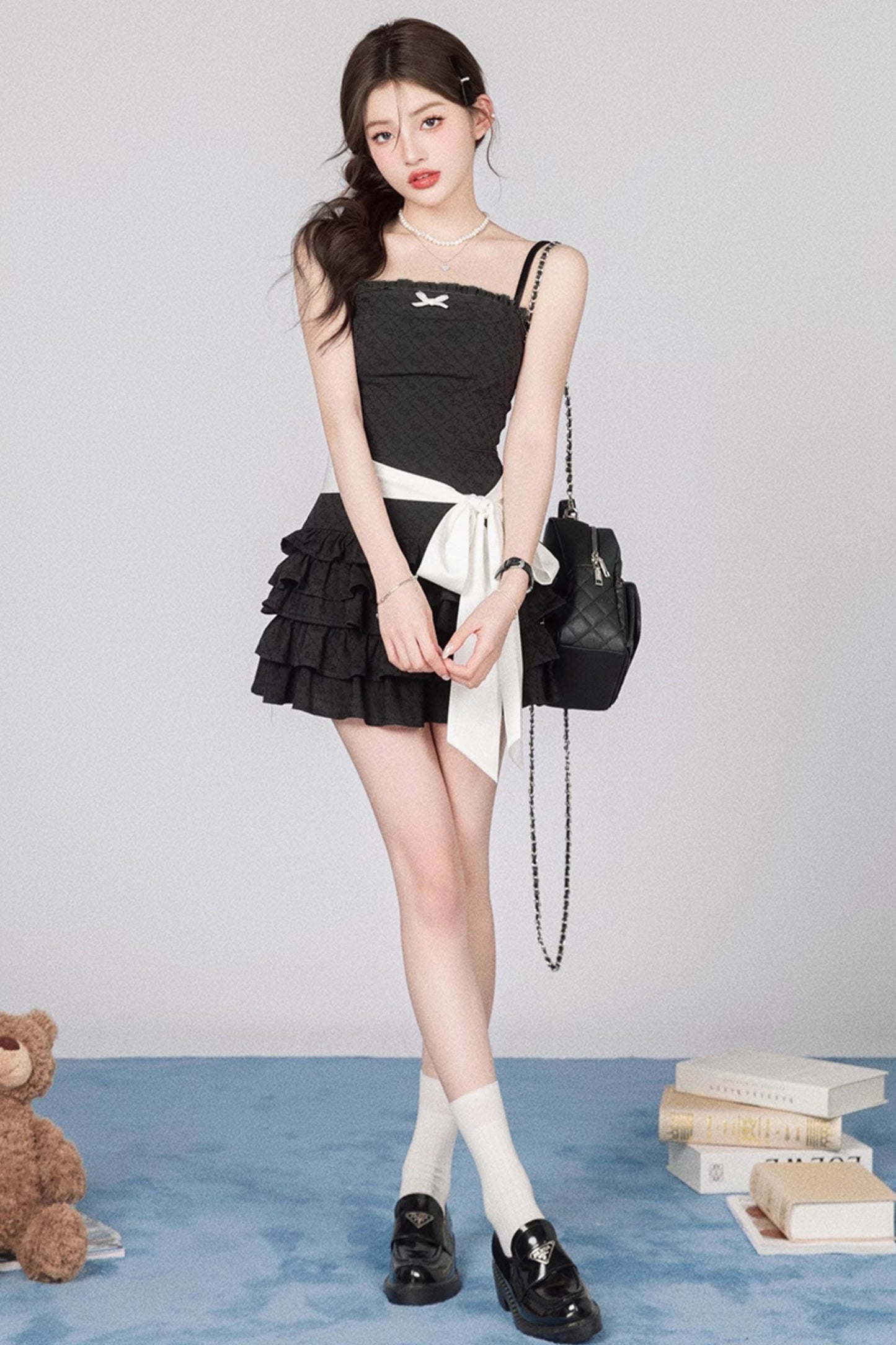 Flower Bell Black And White Dress