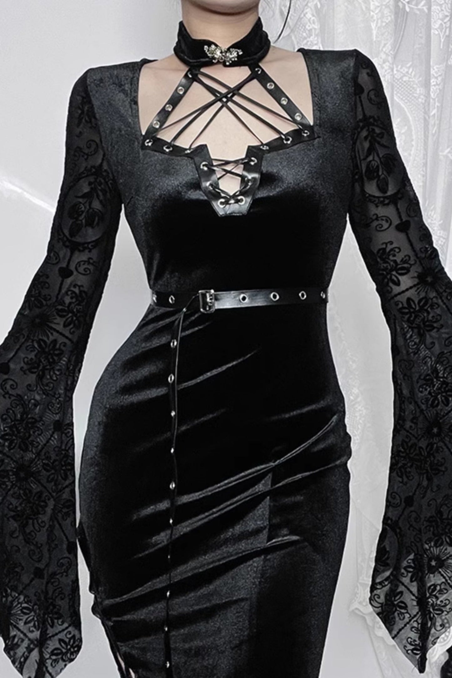 Vintage Gothic Slit Suede Dress