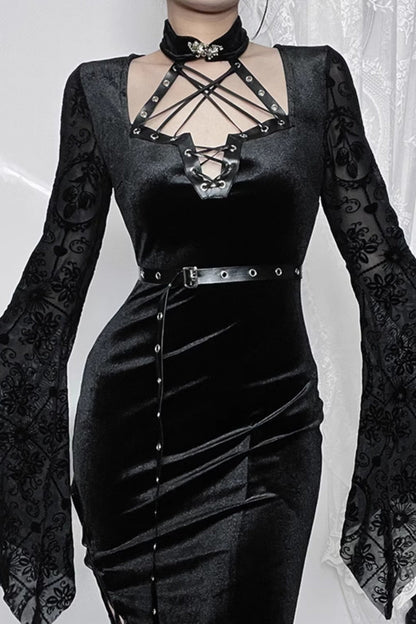 Vintage Gothic Slit Suede Dress