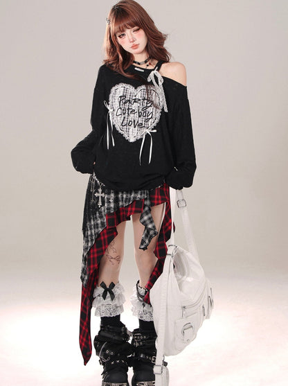 Girl Check Rock Asymmetrical Skirt