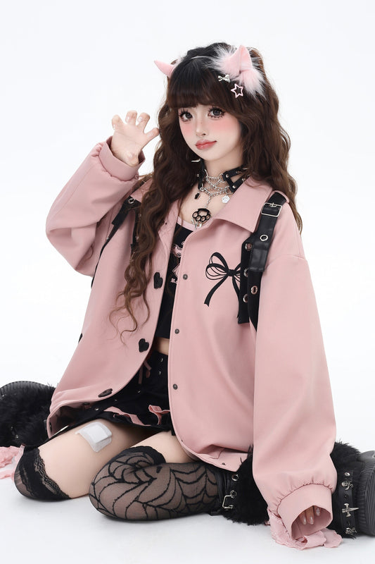 Loose Jacket with Back Ribbon Design