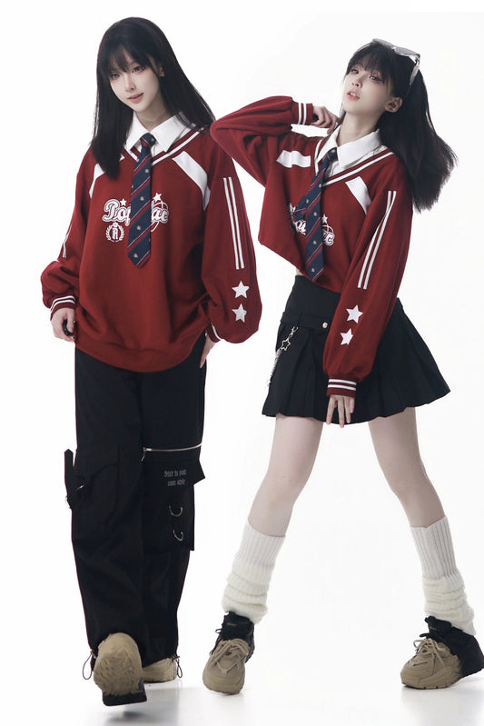 アメリカンカレッジスウェット+ネクタイ+パンツ+スカート