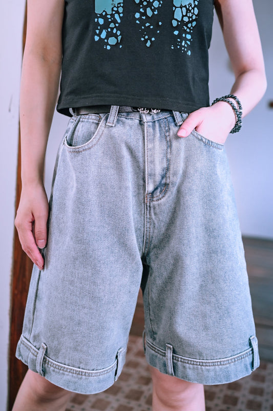 ウォッシュブルーデニムハーフパンツ