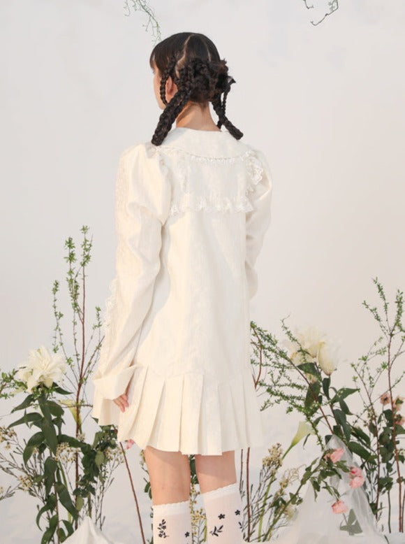 Orchid White Fog Jacquard Pleated Dress