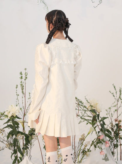 Orchid White Fog Jacquard Pleated Dress