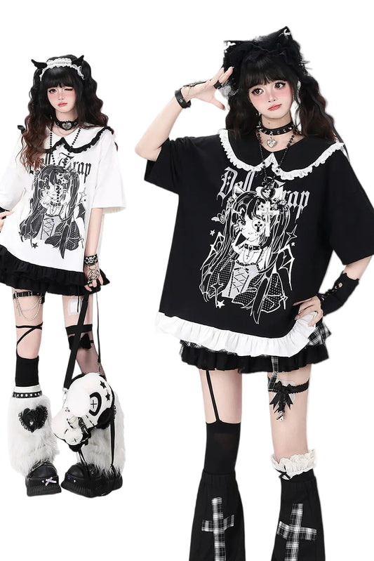 Subkultur-Gothic-Druck-Oberteil