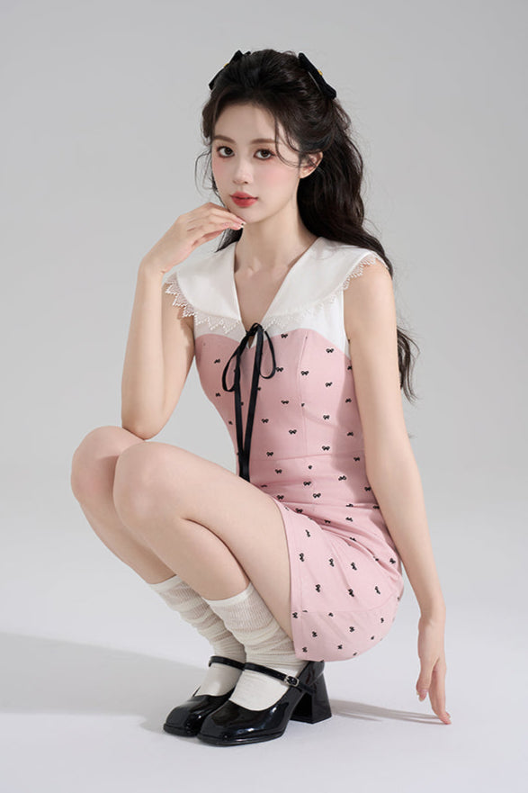 スイートガーリーピンクVネックドレス