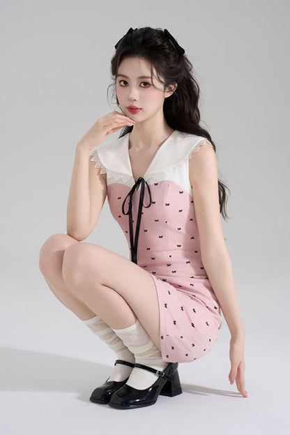 スイートガーリーピンクVネックドレス