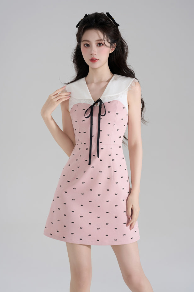 スイートガーリーピンクVネックドレス