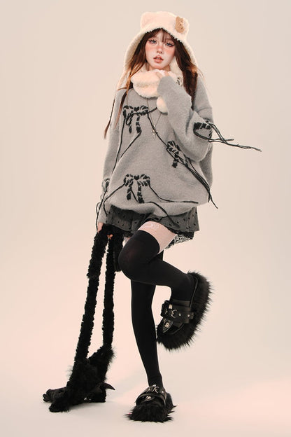 Gray Corien Bows Rim Loos Sweater