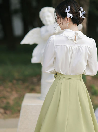 French Style Shirt + Green Long Skirt