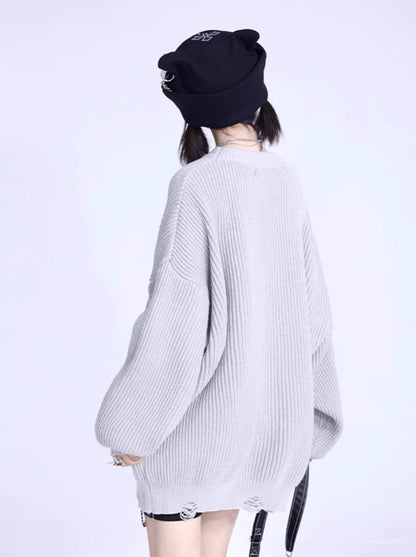 Girl Print Loose Pullover Knit Sweater