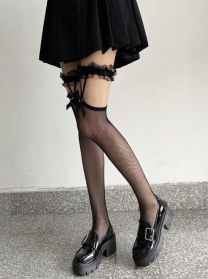 Garter Ribbon Lace Over Knee-High Socks