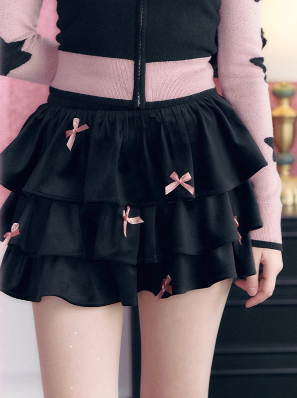 Star Design Arm Zip-Up Hoodie + Ribbon Tiered Skirt