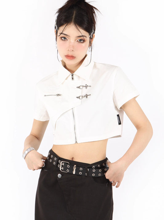 American Retro Legular Metal Backl Short Shirt