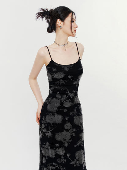 Dark Cool Magic Mirror Rose Suspender Long Dress