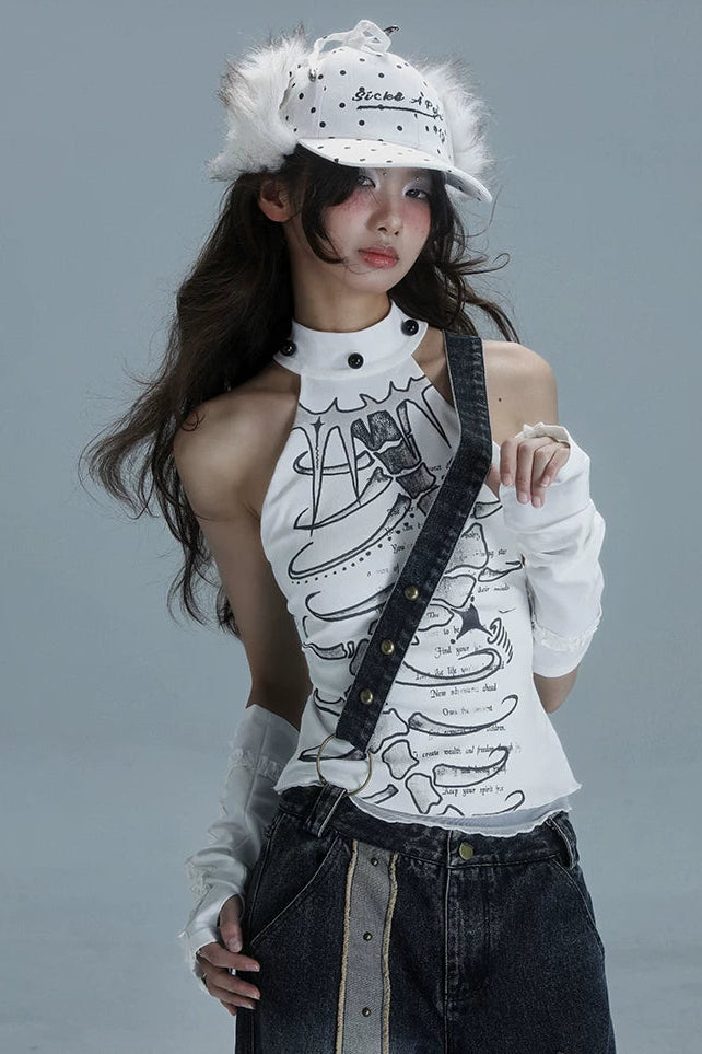 Y2Kノースリーブハイネックトップス