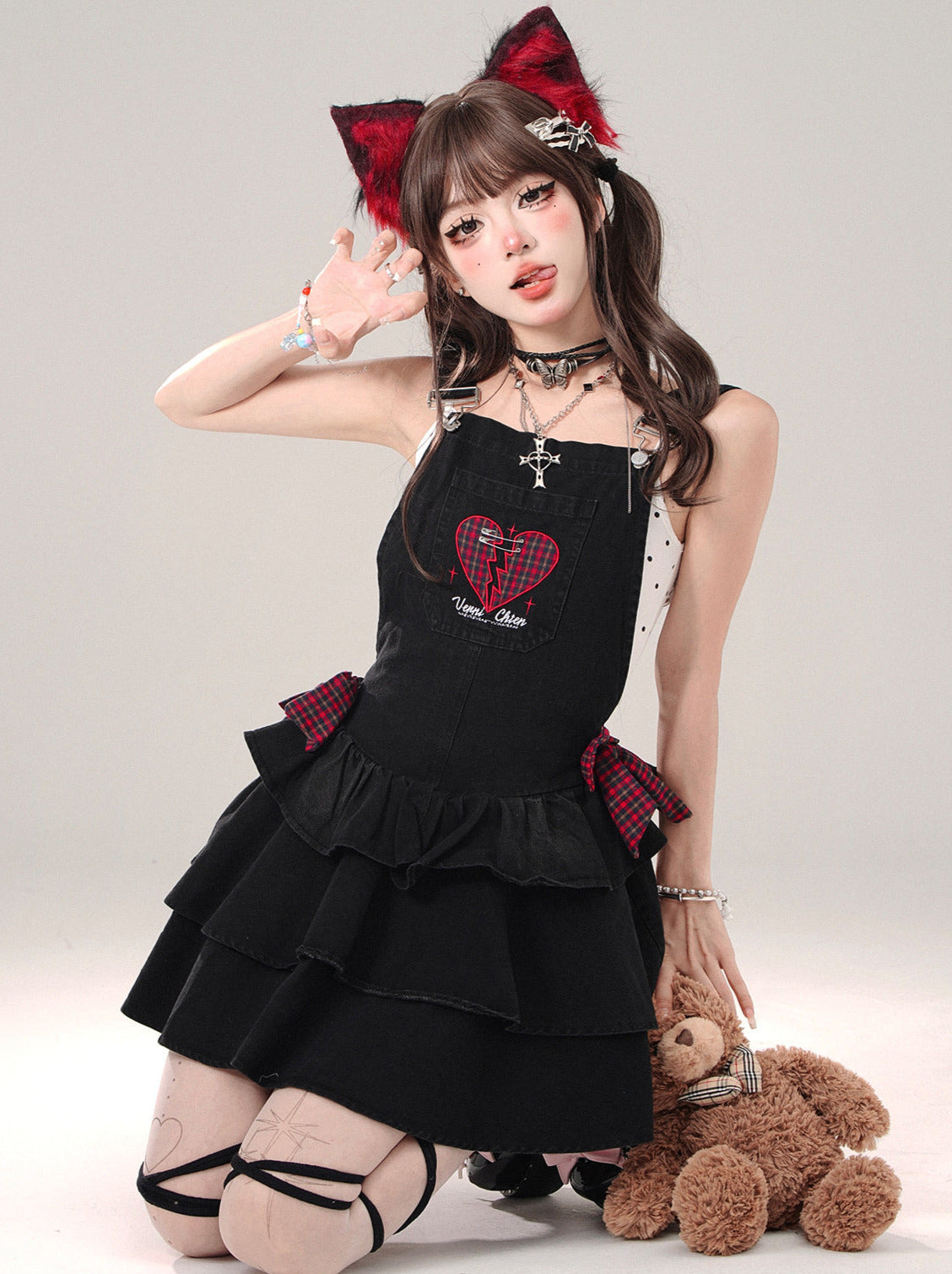 Idol Return Black Denim Suspender Dress