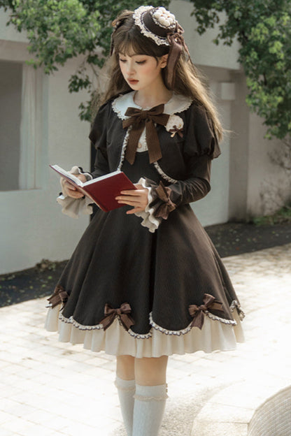 Hazelnut Chocolate Faux Two-piece Dress + Cake Hat