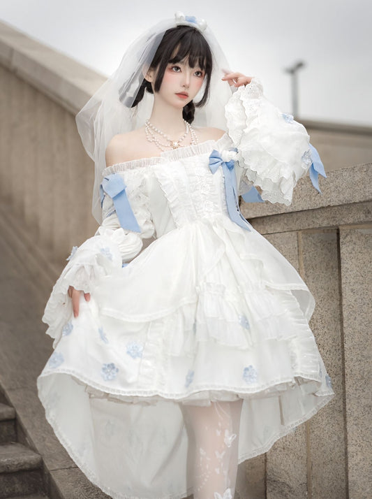 Creamy jacquard lolita dress cute fairy lolita bow in an escape pong princess dress
