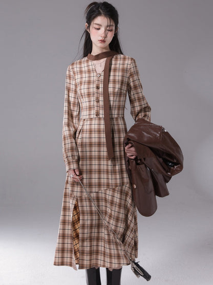 Maple Sugar Check Slit Fishtail Dress