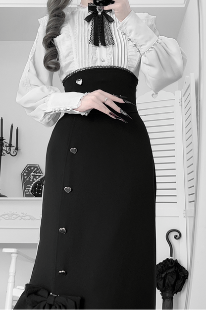 【数量限定】Heartbeat Love Songクリアエレガントリボンシャツ＋フィッシュテールスカートセット