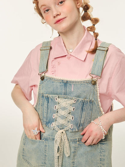 Denim Loose Suspender Skirt