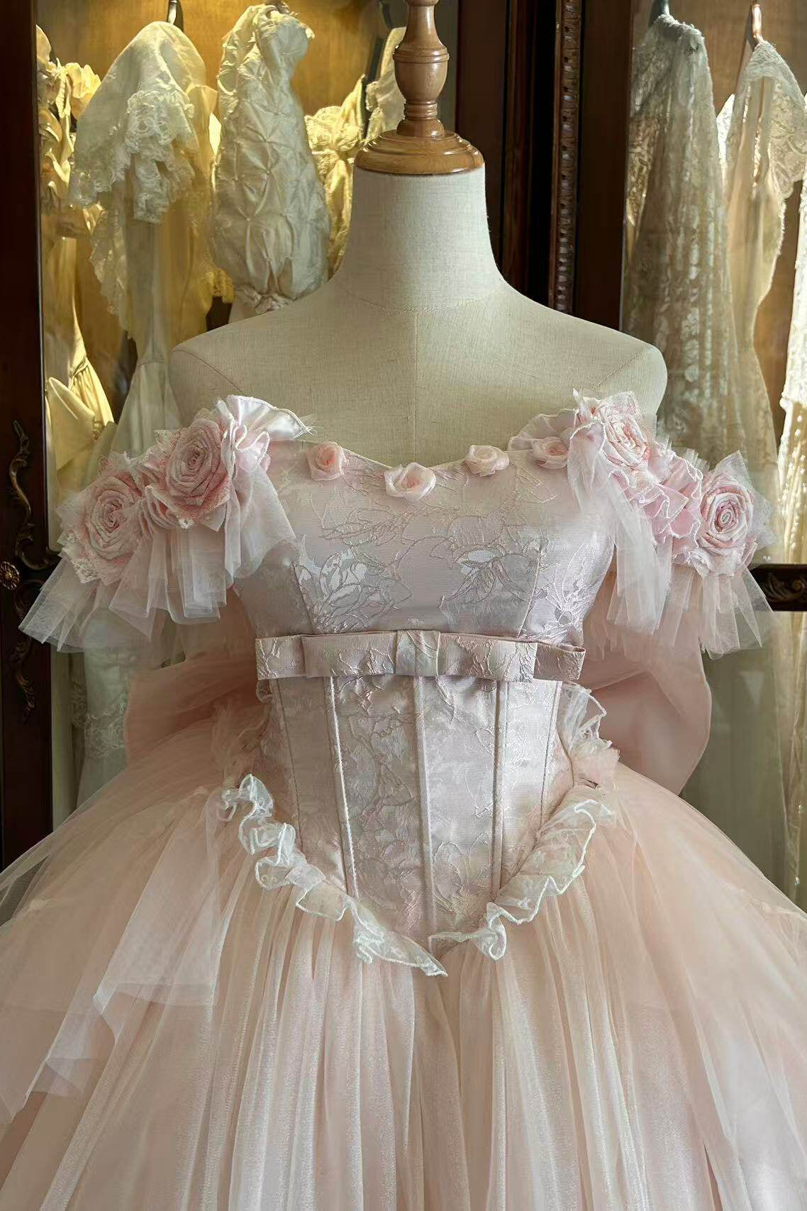 ライトピンキースイートロリータドレス+リボンテール