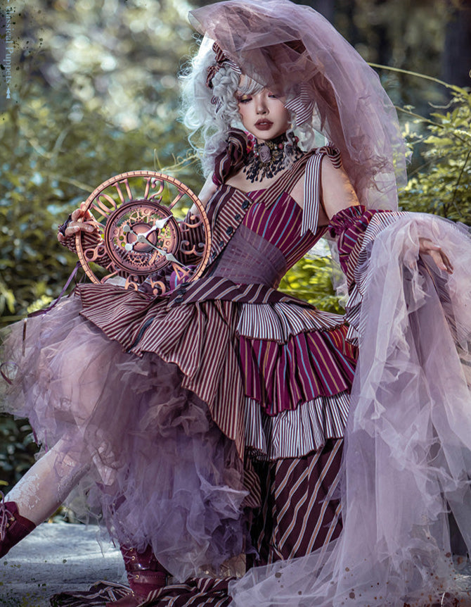 【予約商品】ストライプグリッドファンタジードレスセット＋アシメチュールスカート＋ベール