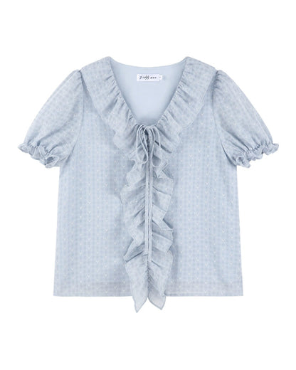 French V-Neck Ruffle Blouse + Ruffle Skirt