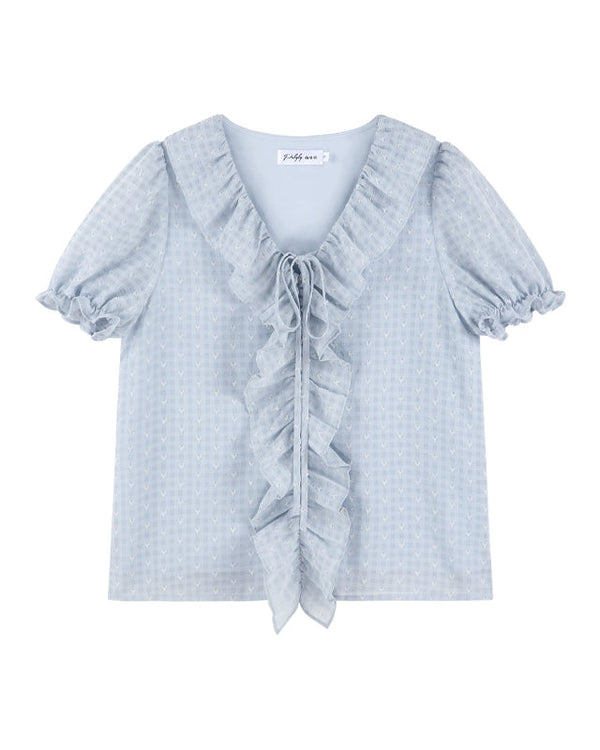 French V-Neck Ruffle Blouse + Ruffle Skirt