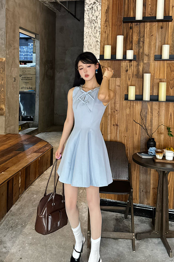 リボンノースリーブフリルドレス