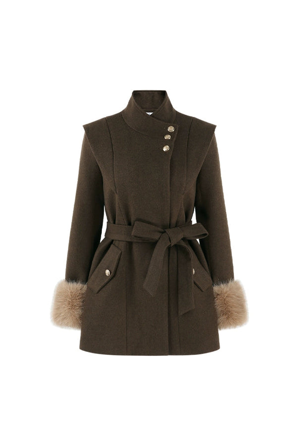 レトロウールンスタンドアップカラーコート