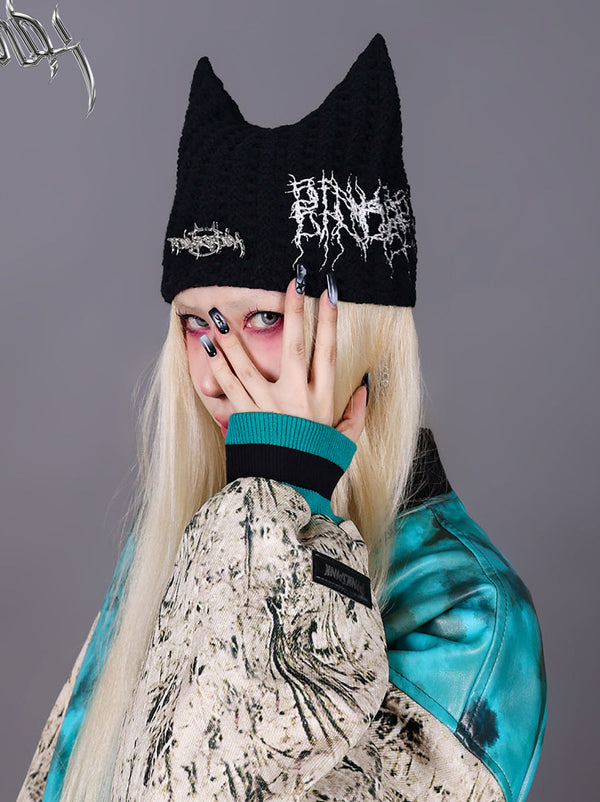 Cat Ear Metal Thorns Embroidered Unisex Knit Cap