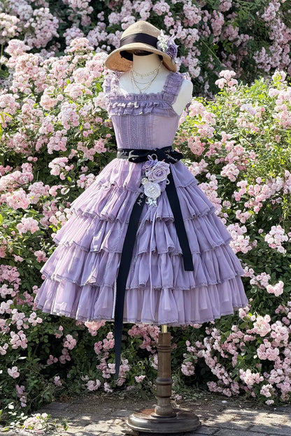[Pre-order Deadline: July 31] Romantic Sweet Lolita Square-Neck Tiered JKS Ribbon Dress