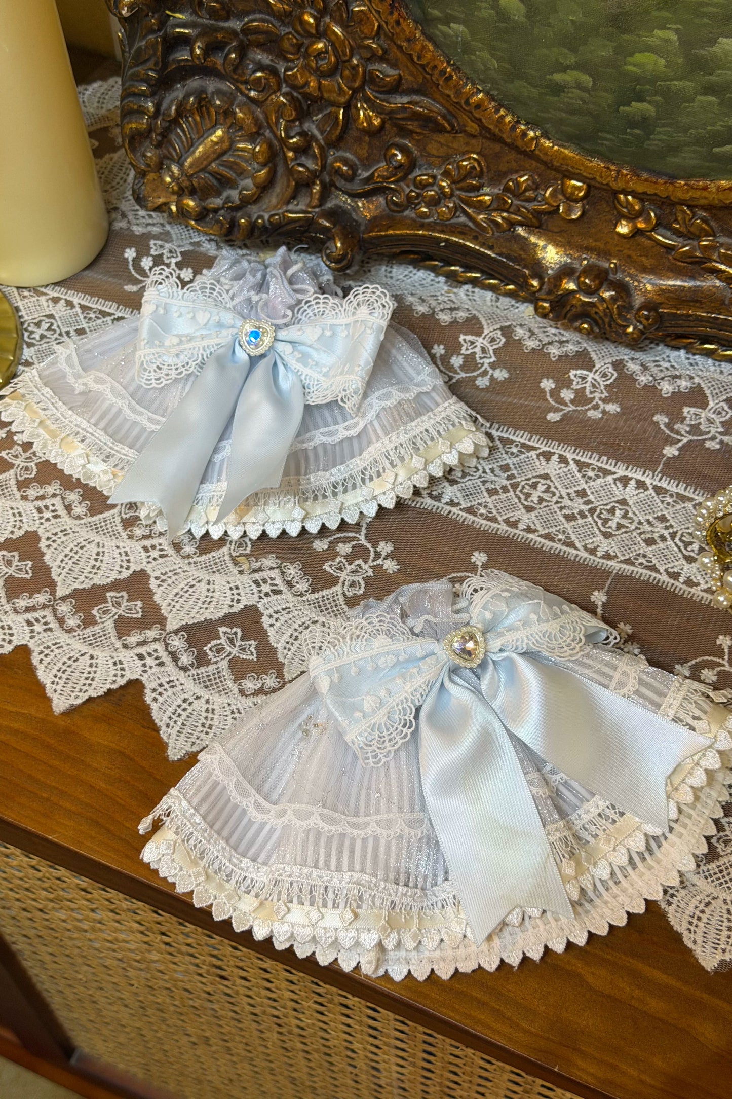 [Scadenza prenotazione 1 agosto] Accessori della serie floreale sweet lolita blu x bianco (bonnet + velo cerchietto per capelli + velo nastro a fusciacca polsini da polso fiocco posteriore accessorio a cerchio floreale)