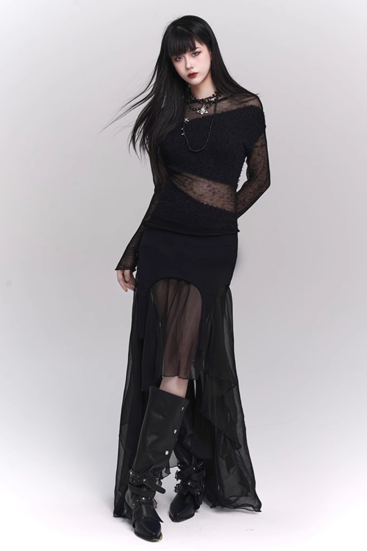 Sheer mode top + sheer long skirt