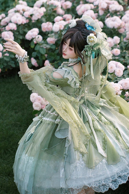 [Scadenza prenotazione 28 giugno] Accessori della serie sweet lolita floreale rosa x verde/rosso/viola/verde (choker, copricapo con velo floreale, fermagli per capelli, polsini da polso)