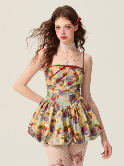 [5월 31일 20시 판매] 샤오예 눈 봄 그림 유화 슬립 드레스 여성 여름 푹신한 치마