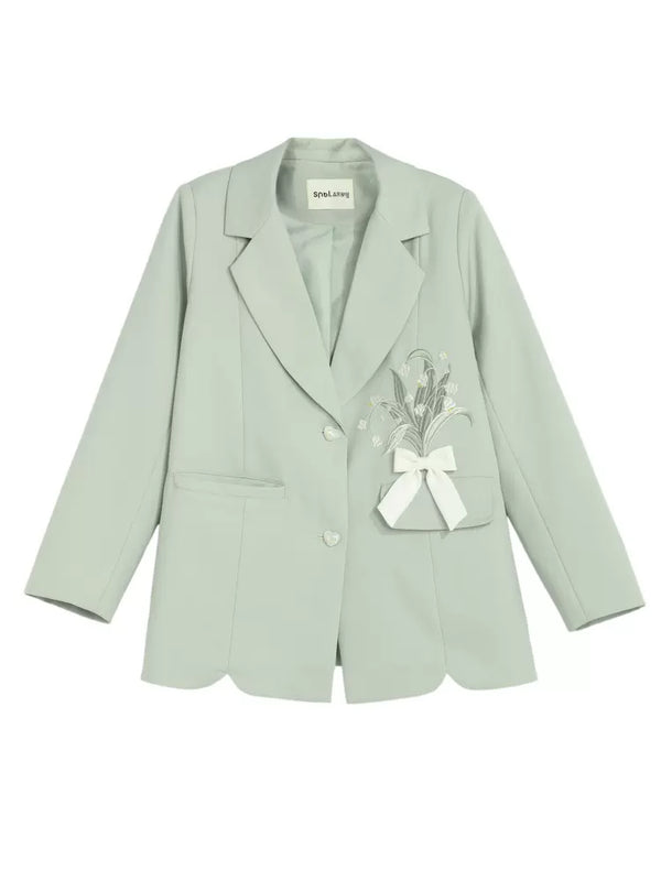 ミントグリーンフラワーリボンスーツジャケット＋フリルサスペンダードレス【予約商品】