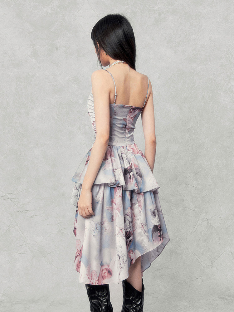 French Retro Art Asymmetrical Camisole Dress