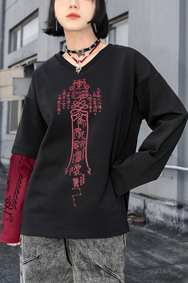 チャイナパーソナライズドVネックトップス