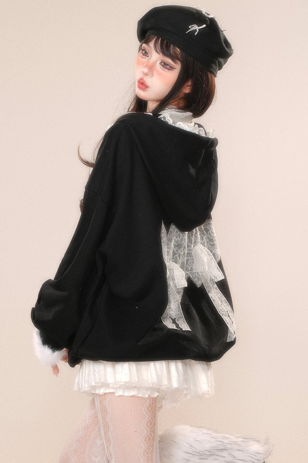 レースフーディースウェットシャツジャケット