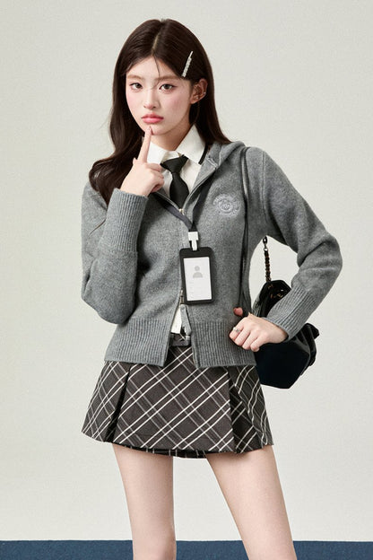 Belle Hooded College Style Knit Cardigan