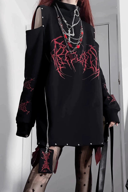Top de sudadera subcultural Dark Cruise largo de algodón con hombros descubiertos