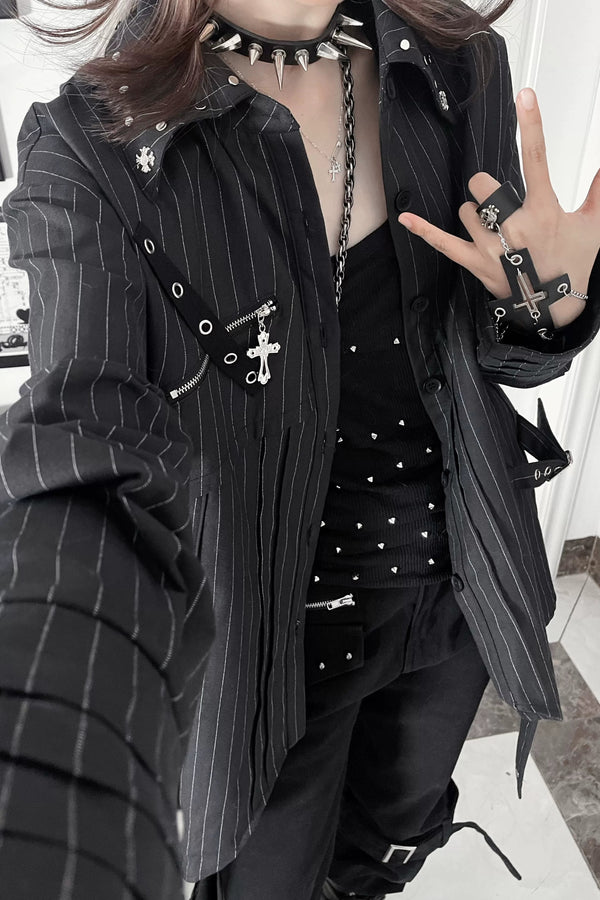 ストライプモードロングスリーブシャツ+ネクタイ