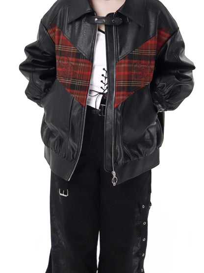Dragon Check Plus Velvet Leather Jacket Suit