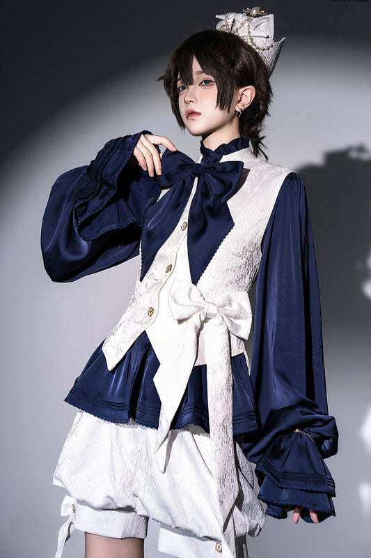 [November 12 Reservation Deadline] Sapphire Blue Retro Elegant Prince Ribbon Shirt