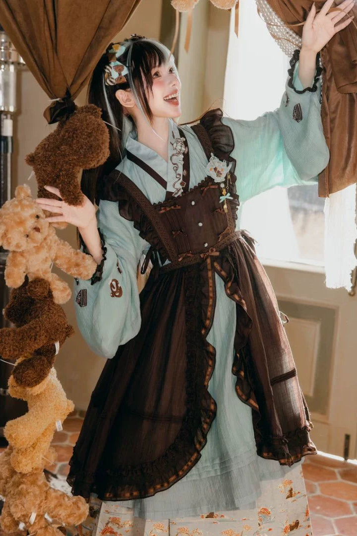 Mint chocolate china top + skirt + long skirt + accessories